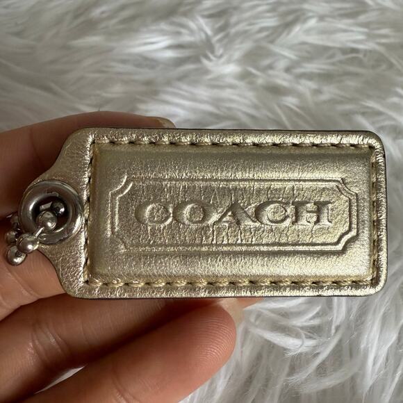 2" COACH Gold Brown Fob Bag Charm Hang tag Hangtag - Picture 1 of 2